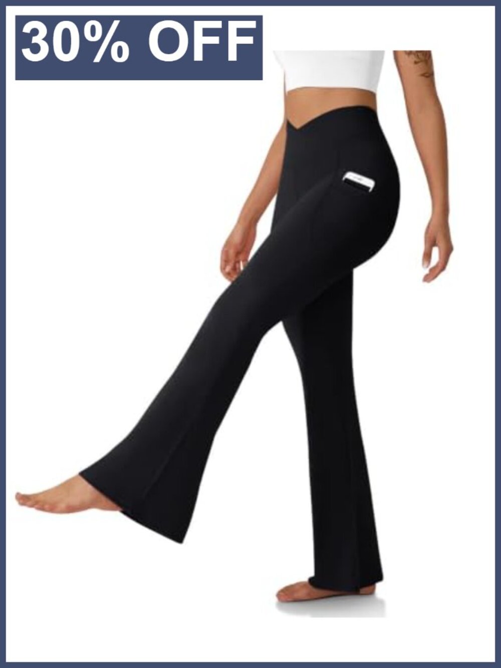 Flare Leggings with Pockets Crossover High Waisted Yoga Pants Stretch